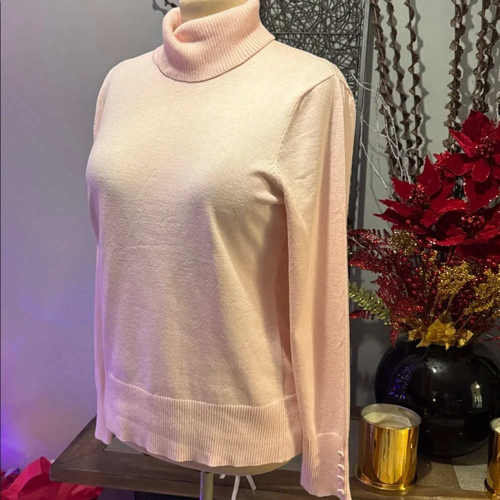 Knit Blush Pink XL Turtleneck Sweater – Button Cuff Detail